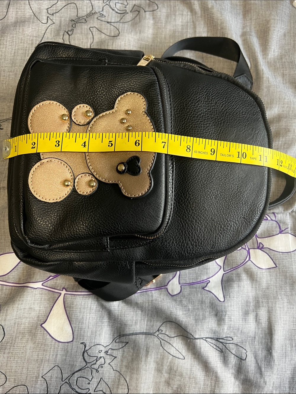 Black Mini Backpack with Gold Teddy Accent - Picture 12 of 12